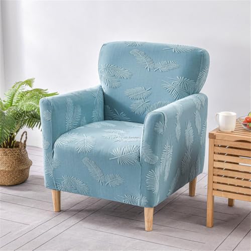 Mateju Sesselbezug Stretch Sofa Überzug Druckt Sesselhusse mit Armlehne, Samtstoff Sessel Bezug Sesselbezüge Abnehmbar und Waschbar Antirutsch Hussen Für Sessel (Blaue Feder) von Mateju