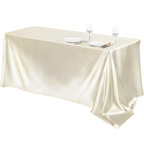 Mateju Tischrock Stehtisch Husse Rechteckige, 2 Stück Satiniertes Tischdecke für Partei, Feiern Veranstaltungen Hochzeit Dekoration Party für Bankett Hochzeit Geburtstag (Beige,145x145cm) von Mateju