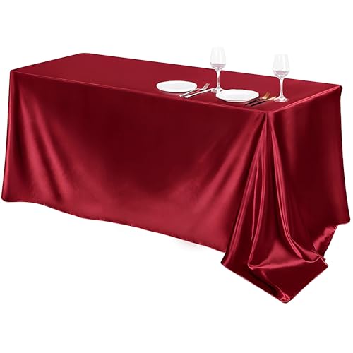 Mateju Tischrock Stehtisch Husse Rechteckige, 2 Stück Satiniertes Tischdecke für Partei, Feiern Veranstaltungen Hochzeit Dekoration Party für Bankett Hochzeit Geburtstag (Burgunderrot,145x360cm) von Mateju