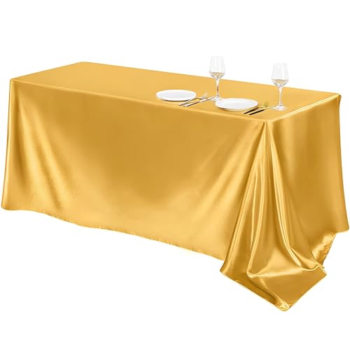 Mateju Tischrock Stehtisch Husse Rechteckige, 2 Stück Satiniertes Tischdecke für Partei, Feiern Veranstaltungen Hochzeit Dekoration Party für Bankett Hochzeit Geburtstag (Gelb,145x145cm) von Mateju