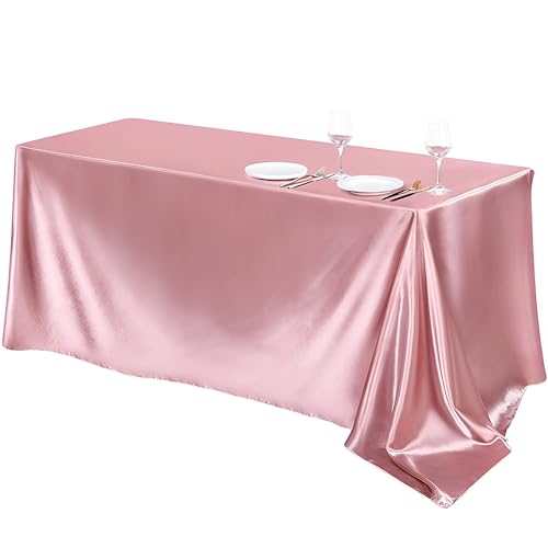 Mateju Tischrock Stehtisch Husse Rechteckige, 2 Stück Satiniertes Tischdecke für Partei, Feiern Veranstaltungen Hochzeit Dekoration Party für Bankett Hochzeit Geburtstag (Roségold,145x145cm) von Mateju