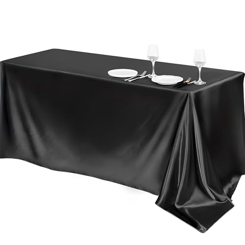 Mateju Tischrock Stehtisch Husse Rechteckige, 2 Stück Satiniertes Tischdecke für Partei, Feiern Veranstaltungen Hochzeit Dekoration Party für Bankett Hochzeit Geburtstag (Schwarz,145x145cm) von Mateju