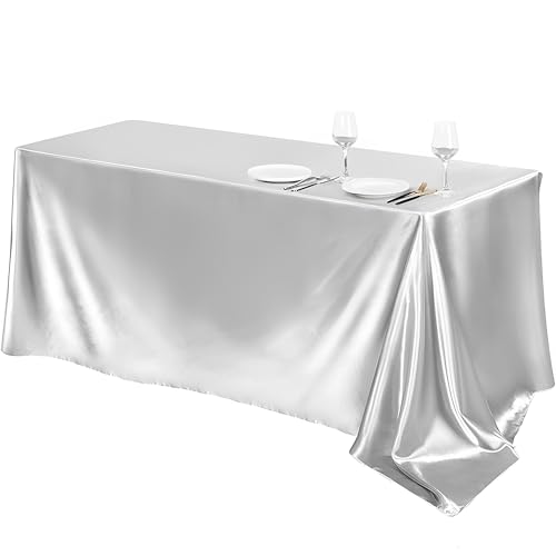 Mateju Tischrock Stehtisch Husse Rechteckige, 2 Stück Satiniertes Tischdecke für Partei, Feiern Veranstaltungen Hochzeit Dekoration Party für Bankett Hochzeit Geburtstag (Silber-Grau,145x145cm) von Mateju