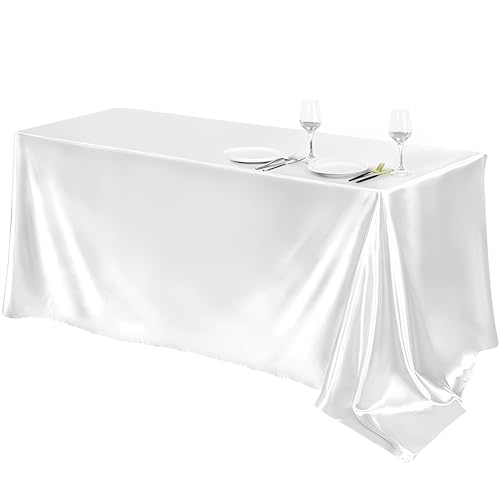 Mateju Tischrock Stehtisch Husse Rechteckige, 2 Stück Satiniertes Tischdecke für Partei, Feiern Veranstaltungen Hochzeit Dekoration Party für Bankett Hochzeit Geburtstag (Weiß,145x145cm) von Mateju