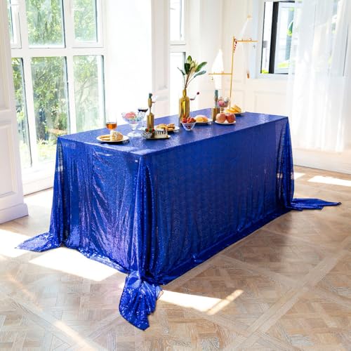 Mateju Tischrock Stehtisch Husse Rechteckige/Quadrat, Glitzer Tischdecke für Partei, Feiern Veranstaltungen Hochzeit Dekoration Party für Bankett Hochzeit Geburtstag (130x130cm,Blau) von Mateju