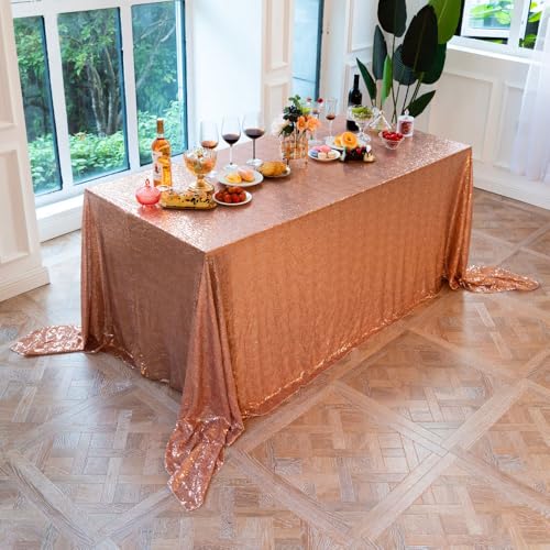 Mateju Tischrock Stehtisch Husse Rechteckige/Quadrat, Glitzer Tischdecke für Partei, Feiern Veranstaltungen Hochzeit Dekoration Party für Bankett Hochzeit Geburtstag (130x130cm,Roségold) von Mateju