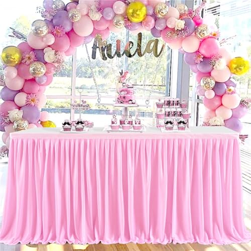 Mateju Tischrock Tischdekoration Hochzeit Waschbare Polyester Tischrock, Feiern Veranstaltungen Hochzeit Dekoration Party für Hochzeit Bankett Geburtstag (Rosa,14FT) von Mateju