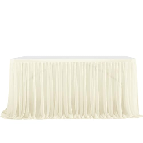 Mateju Tüll Tischrock Tischdekoration Hochzeit Waschbare Tischrock, Feiern Veranstaltungen Hochzeit Dekoration Party für Bankett Hochzeit Geburtstag (4FT,Beige) von Mateju