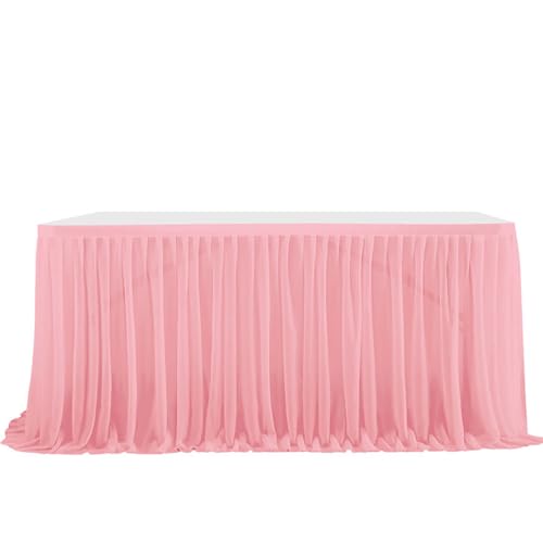 Mateju Tüll Tischrock Tischdekoration Hochzeit Waschbare Tischrock, Feiern Veranstaltungen Hochzeit Dekoration Party für Bankett Hochzeit Geburtstag (4FT,Errötendes Rosa) von Mateju