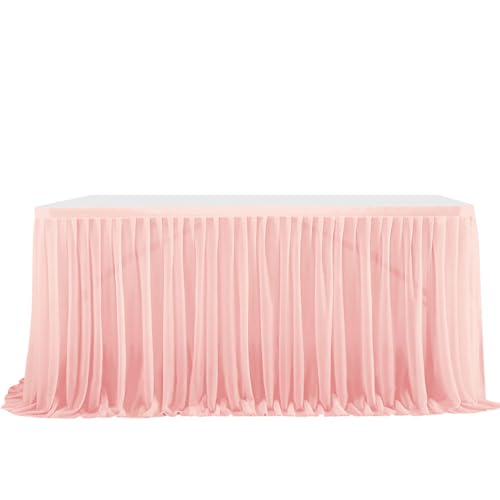 Mateju Tüll Tischrock Tischdekoration Hochzeit Waschbare Tischrock, Feiern Veranstaltungen Hochzeit Dekoration Party für Bankett Hochzeit Geburtstag (9FT,Grapefruit-Rosa) von Mateju