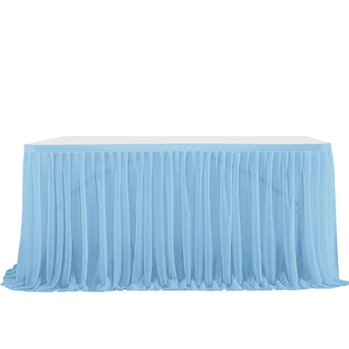 Mateju Tüll Tischrock Tischdekoration Hochzeit Waschbare Tischrock, Feiern Veranstaltungen Hochzeit Dekoration Party für Hochzeit Bankett Geburtstag (Blau,14FT) von Mateju