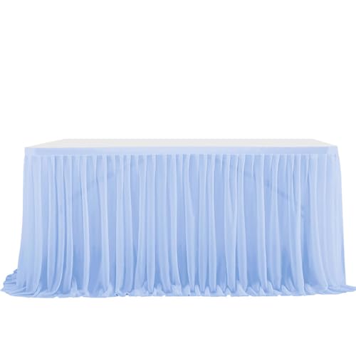 Mateju Tüll Tischrock Tischdekoration Hochzeit Waschbare Tischrock, Feiern Veranstaltungen Hochzeit Dekoration Party für Hochzeit Bankett Geburtstag (Himmelblau,4FT) von Mateju