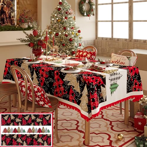 Mateju Wasserdicht Rechteckig Tischdecke, 3D Weihnachten Gartentischdecke Tischdecke Kratzfest Tischdecken Tischtuch Polyester Tisch Schutz für Weihnachten-Party (140x180cm,Weihnachtsbaum) von Mateju