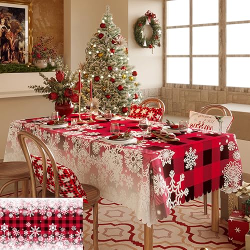 Mateju Wasserdicht Rechteckig Tischdecke, 3D Weihnachten Gartentischdecke Tischdecke Kratzfest Tischdecken Tischtuch Polyester Tisch Schutz für Weihnachten-Party (140x220cm,Schneeflocke 2) von Mateju