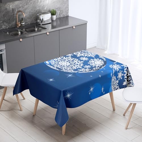 Mateju Wasserdicht Rechteckig Tischdecke, 3D Weihnachten Gartentischdecke Tischdecke Kratzfest Tischdecken Tischtuch Polyester Tisch Schutz für Weihnachten-Party (Blaue Bälle,140x220cm) von Mateju