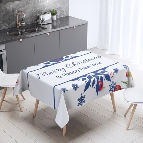 Mateju Wasserdicht Rechteckig Tischdecke, 3D Weihnachten Gartentischdecke Tischdecke Kratzfest Tischdecken Tischtuch Polyester Tisch Schutz für Weihnachten-Party (Blauer Schnee,100x160cm) von Mateju