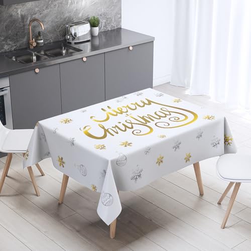 Mateju Wasserdicht Rechteckig Tischdecke, 3D Weihnachten Gartentischdecke Tischdecke Kratzfest Tischdecken Tischtuch Polyester Tisch Schutz für Weihnachten-Party (Goldener Schnee,70x70cm) von Mateju