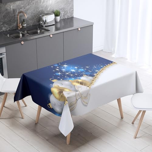 Mateju Wasserdicht Rechteckig Tischdecke, 3D Weihnachten Gartentischdecke Tischdecke Kratzfest Tischdecken Tischtuch Polyester Tisch Schutz für Weihnachten-Party (Grau-Gold-Ball,140x140cm) von Mateju