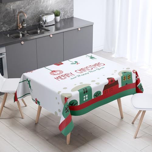 Mateju Wasserdicht Rechteckig Tischdecke, 3D Weihnachten Gartentischdecke Tischdecke Kratzfest Tischdecken Tischtuch Polyester Tisch Schutz für Weihnachten-Party (Grünes Haus,100x160cm) von Mateju