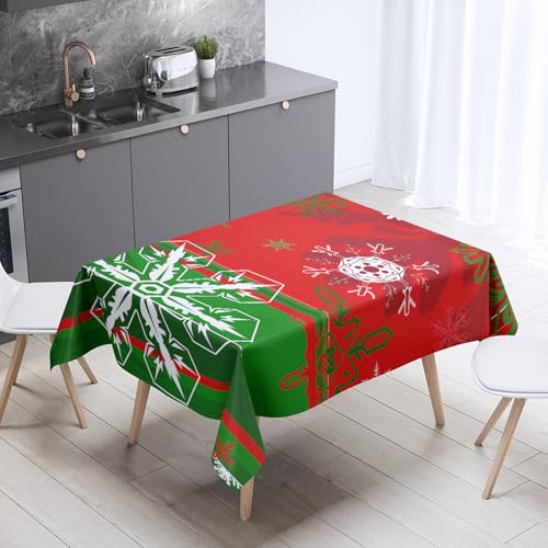 Mateju Wasserdicht Rechteckig Tischdecke, 3D Weihnachten Gartentischdecke Tischdecke Kratzfest Tischdecken Tischtuch Polyester Tisch Schutz für Weihnachten-Party (Rot Grün Schnee,70x70cm) von Mateju