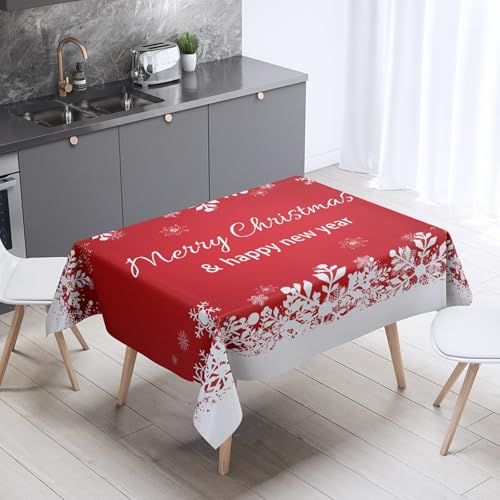 Mateju Wasserdicht Rechteckig Tischdecke, 3D Weihnachten Gartentischdecke Tischdecke Kratzfest Tischdecken Tischtuch Polyester Tisch Schutz für Weihnachten-Party (Rotes Blatt,100x160cm) von Mateju