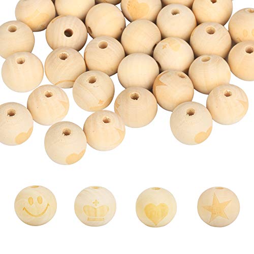 Matogle 100pcs Holz Perlen Wood Handwerk Perlen Holzkugeln 20mm mit Loch Herzförmig Smiley Stern Krone Holzperlen für Kunsthandwerk Schmuck Anhänger Armband Basteln Dekoration von Matogle