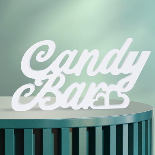 Matogle Candy Bar Zubehör Holz Candybar Holzschriftzug Weiß Candy Bar Schild Hochzeit Naschbar Aufsteller Tischdeko Sweetsbar Holzschild Tischdekoration für Hochzeit Geburtstag Party von Matogle