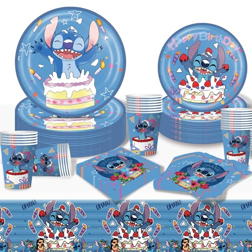 81 Stücke Party Geschirr Geburtstage für Kinder, Niedlich Cartoon Partygeschirr Set Kindergeburtstag, Geburtstag Deko mit Teller Becher Servietten Tischdecke für 20 Gäste von Matreeglam