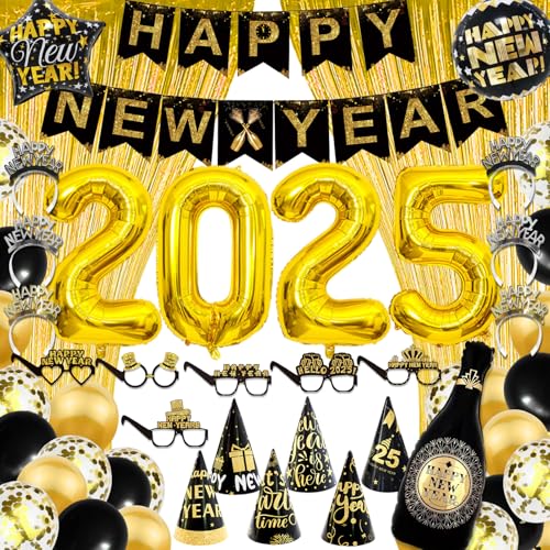 Silvester Deko 2025, Silvester Party Dekorationen mit Happy New Year Banner Konfetti für 2025 Silvester Party Supplies (Stil 1) von Matreeglam