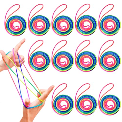 12er-Pack Fingerspiel Rainbow Rope Flexibles Fadenspiele für Kinder Fingertwist Kinder Fingerspiel Rainbow Rope Flexibles Hochwertiges Regenbogen-Seil-Faden-Fingerspiel Lernspielzeug für Kinder von Matsizen