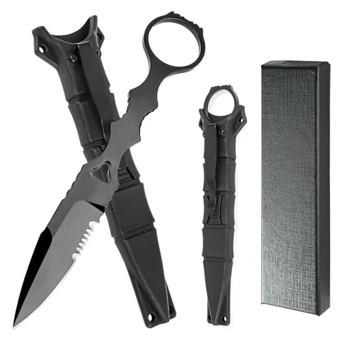 EDC Messer mit Kydex Scheide Outdoor Messer Gürtelmesser Stiefelmesser Feststehendes Messer 17cm 440C Neck Knife Messer Klein Messer Taschenwerkzeug Gürtelmesser für Outdoor Camping Angeln Wandern von Matsizen