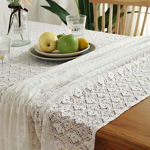 Matty-LZ Hohl Elegant Familie Spitze Tischdecke Party Boho Hochzeit Tisch Deko, Abwaschbar Spitzentischdecke für Aeburtstag Hochzeit Vintage Länge Wählbar (Weiß-B, 150 x 300 cm) von Matty-Hause