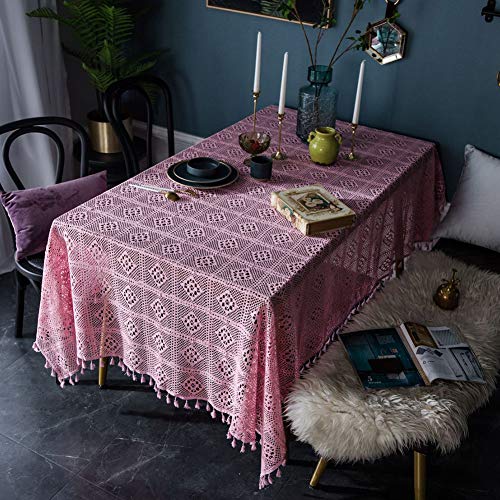 Matty-LZ Tischdecke Abwaschbar Spitze Vintage, Geeignet für Rechteckig und Rund, Elegant Spitzentischdecke mit Quaste (140 x 250 cm, Pink) von Matty-Hause