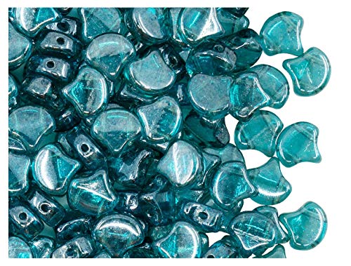 30 pcs Ginko Glasperlen 7,5 mm, 2 Loch, Aquamarine Beige Luster, Tschechisches Glas von Matubo