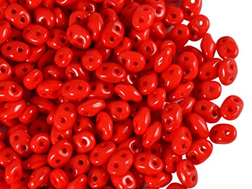 20gr Tschechische Glasperlen SuperDuo Zwei Löcher Größe: 2.5x5mm Opaque Coral RED von Matura