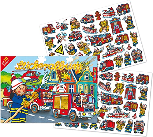 Stickeralbum mit 70 Sticker * Feuerwehr * als Geschenk oder zum Basteln | 72027 | Feuerwehrauto Feuerwehrmann Kindersticker Aufkleber Stickerbuch für Kinder von Mauder