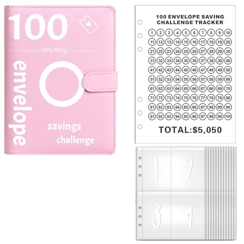 Mauedest 100 Umschläge Challenge Binder Geld Sparen Herausforderung Budget Buch 100 Umschlag Herausforderung Binder Geld Sparen Binder (Rosa) von Mauedest