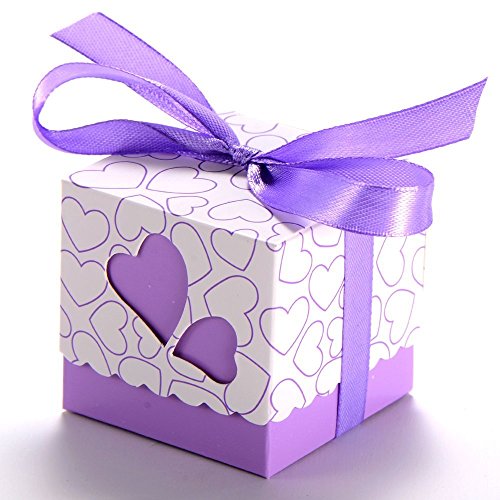 Mauedest 100 x Gastgeschenke in Herzform Taufe Hochzeit Tischdekoration Violett + violettes Band von Mauedest