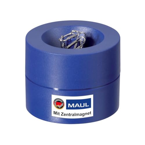 MAUL Klammernspender MAULpro | Ø7,3x6cm | Schreibtisch Organizer für Büroklammern | Schreibtisch Zubehör mit Magnet für Büro | Inklusive 15 Klammern | Stilvoller Büroklammernspender | Blau von Maul