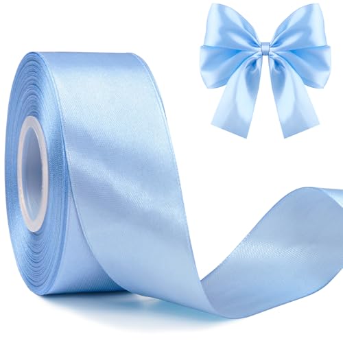 Mauproy Satinband, 3,8 cm breit, himmelblau, 45,7 m, solides Polyester-Stoffband für Rosenherstellung, Geschenkverpackung, Hochzeitsdekoration, Basteln, Schleifen von mauproy