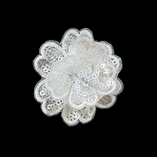 Weiße Stickerei, Blumen, zum Aufnähen, Organza-Spitze, Applikation für Abzeichen, Hochzeit, Brautkleid, DIY, Kopfschmuck, Verzierung (2-lagige Pailletten, 60 mm breit) 10 Stück von Mausouca