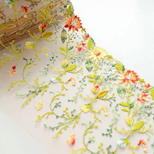 Mausouca19,8 cm Breite exquisite Blumenstickerei Spitzenborte, weiche Schleier Handwerk gewellter Spitzenband für DIY-Nähen/Hochzeitskleid, Dekoration, 2yard (gelbe Blumen) von Mausouca