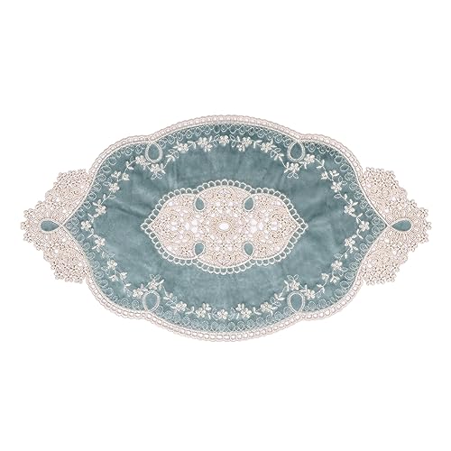 Mausouca Retro Französisch Ovale Deckchen, Elegante Samt-Tischsets Vasenmatten Stickerei Kommode Schal (Größe: 55 x 35 cm) (Blau) von Mausouca