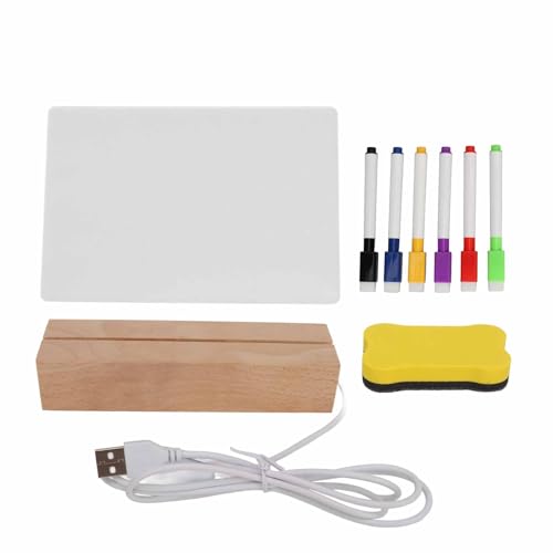 Mavaol Kompaktes, trocken abwischbares Whiteboard, 220 x 150 mm großes Acryl-Whiteboard mit LED-Beleuchtung, Basis aus Buchenholz, wiederverwendbar, inklusive Marker und von Mavaol