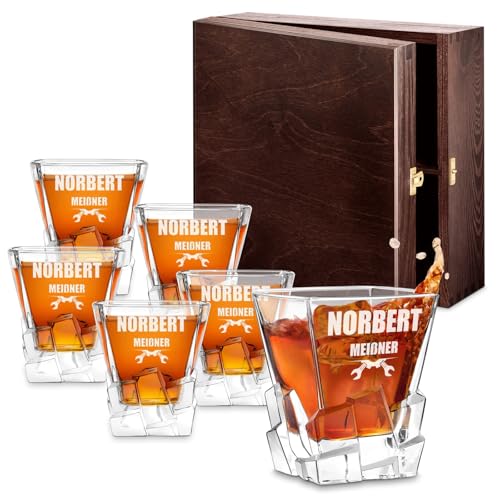 Maverton 6er Whiskygläser Set mit Gravur - 250ml personalisiert - edles Kristallglas - zum Geburtstag - für Männer - Whiskey Gläser Set mit luxuriösem Design - Werkzeug von Maverton