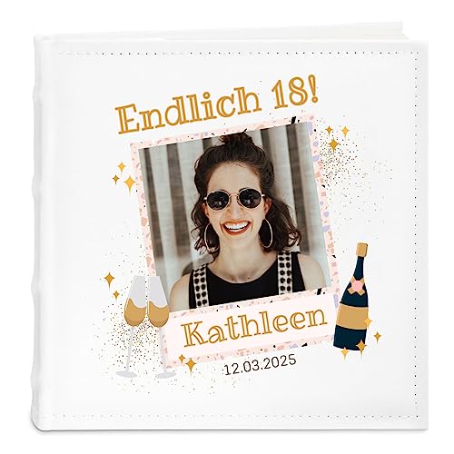 Maverton Einsteckalbum + mit Aufdruck - Fotoalbum für 200 Fotos 10x15-50 Seiten - Weihnachtsgeschenke - Größe: 21x22cm - Weiß - Geschenk zum Geburtstag für Damen - Sekt von Maverton