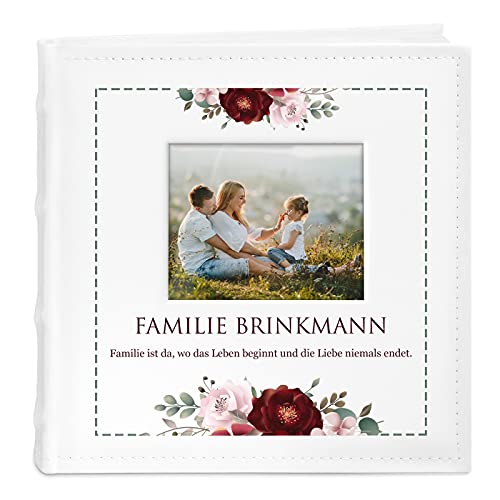 Maverton Einsteckalbum + mit Aufdruck - für 200 Fotos 10x15-100 weiße Seiten - Größe 21x22cm - Weiß - Geschenk für Paare - Hochzeitsgeschenk - Hochzeitstaggeschenke - Familie von Maverton