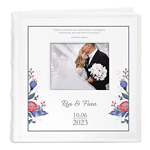 Maverton Einsteckalbum + mit Aufdruck - für 200 Fotos 10x15-100 weiße Seiten - Größe 21x22cm - Weiß - Geschenk für Paare - Hochzeitsgeschenk - Hochzeitstaggeschenke - Liebe von Maverton