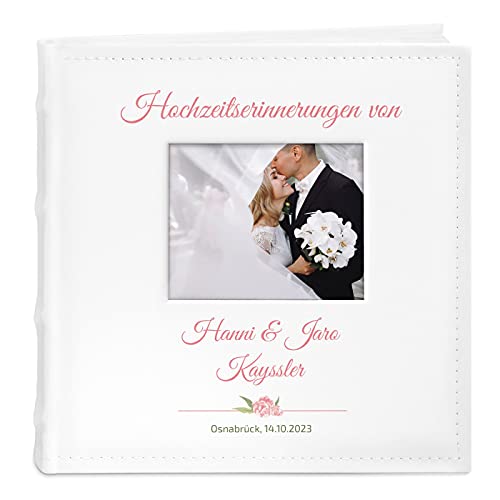 Maverton Einsteckalbum + mit Aufdruck - für 200 Fotos 10x15-100 weiße Seiten - Weihnachtsgeschenke - Größe 21x22cm - Weiß - Geschenk für Paare - Hochzeitsgeschenk - Hochzeitstaggeschenke - Trauung von Maverton