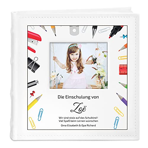 Maverton Einsteckalbum + mit Aufdruck - für 200 Fotos 10x15-100 weiße Seiten - Größe 21x22cm - Weiß - Geschenk für Teenager Jugendliche zum Geburtstag - Einschulung von Maverton